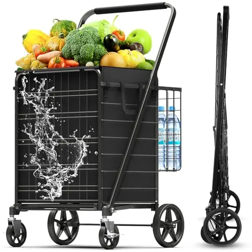 5.0 Cu Ft Folding Shopping Cart - 480 LB Capacity Grocery Cart with 360° Braked Swivel Wheels