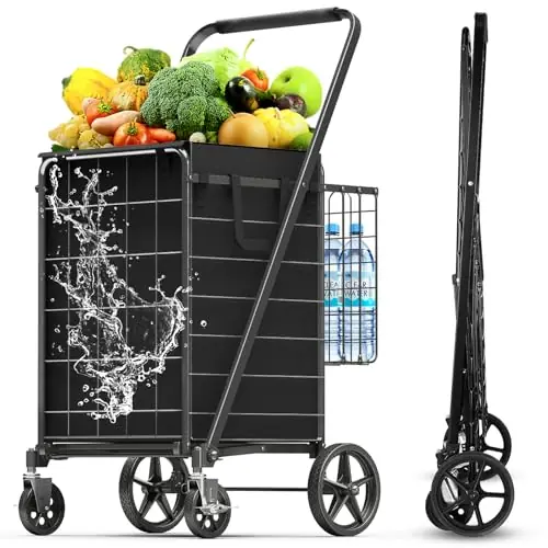 4.5 Cu Ft Folding Shopping Cart - 420 LB Capacity Grocery Cart with 360° Braked Swivel Wheels