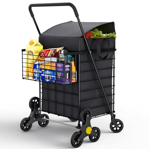 Stairs Climbing Shopping Cart w/Waterproof Basket Liner & 360° Swivel Wheels Foldable