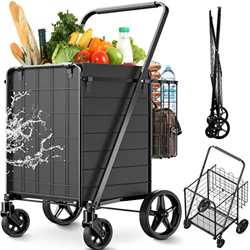 330LBS Capacity Shopping Cart for Groceries,Upgraded Jumbo Grocery Cart with Waterproof Liner