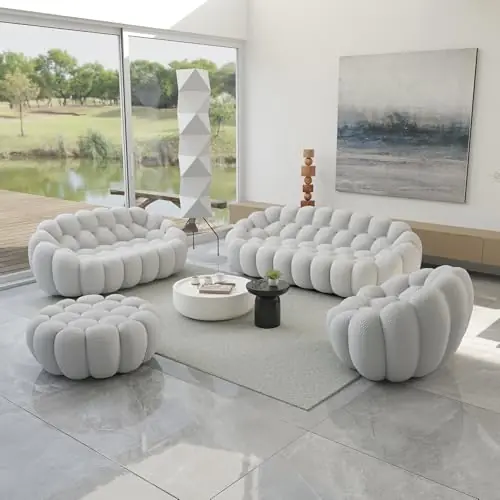 Comfy Upholstered Sofa, Mesh Fabric 3D Honeycomb Shape Modern Couches for Living Room, Apartment (Light Grey, 1 Seater