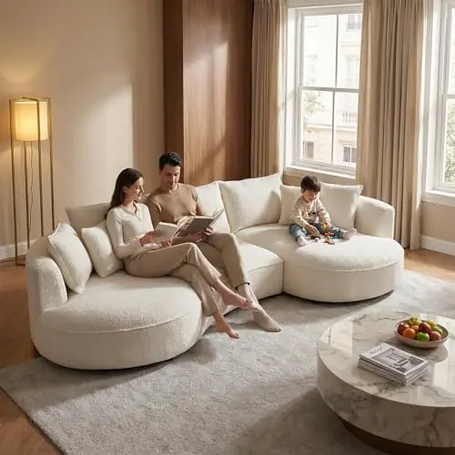 125" Oversized Curved Sectional Sofa,Boucle Upholstered Modular Couch with Chaise,Deep Seat Luxury Cloud Sofa