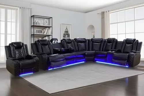 A Ainehome Living Room Furniture Power Recliner Sofa, Breathing Leather Power Reclining Sofa Set