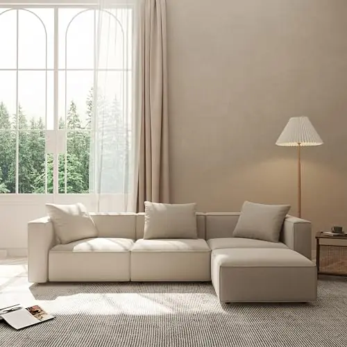 Luxury Modular Sectional Living Room Sofa Set, Modern Minimalist Style Couch with Ottoman and Chais