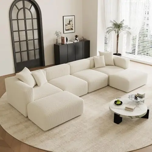 Convertible Modular Sectional Sofa with Movable Ottomans
