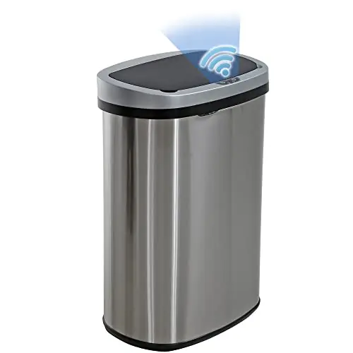 13 Gallon Trash Can with Lid Automatic Touchless Garbage Can Odor Control Modern Oval Design Easy to Clean
