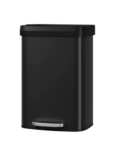 Large Garbage Can for Kitchen, Rustproof Step-on Kitchen Metal Trash Bin with Liner Rim, Rear Handle, Soft Close Plastic Lid