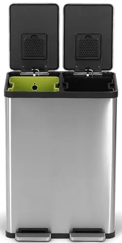 Simpli-Magic 60 Liter / 16 Gallon Rectangular Hands-Free Dual Compartment Recycling Kitchen Step Trash Can with Soft-Close Lid