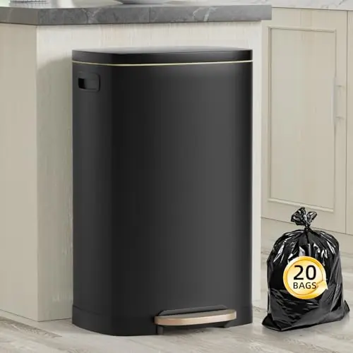 Proof Stainless Steel Kitchen Trash Can with Removable Inner Bucket and Lid Soft Close, Pedal Rubbish Bin for Home Office