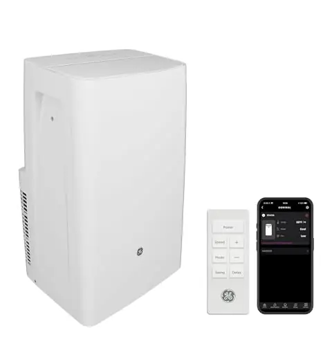 GE 8,000 BTU DOE Smart Portable Air Conditioner for Rooms up to 350 Sq Ft, Compact 3-in-1 AC with Dehumidifier & Fan, Auto Evaporation No-Drain, Remote, Window Kit Included