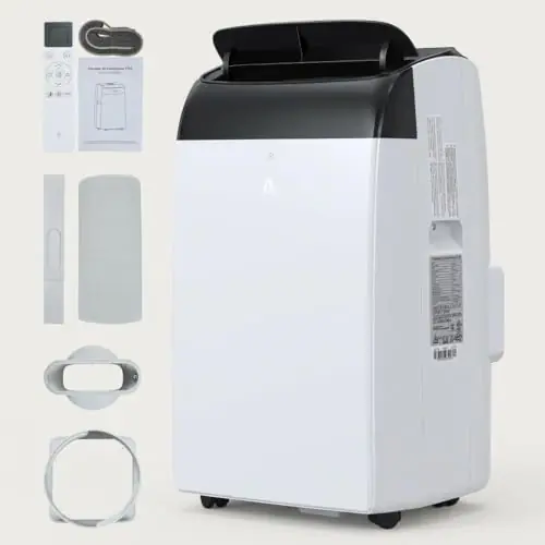 12,000 BTU Black Portable Air Conditioners for Room Up to 500 Sq.Ft, 3-In-1 Quiet Cooling AC Unit with Fan & Dehumidifier, Remote Control, 24H Timer, Remote Window Mount Exhaust Kit, Easy to Move