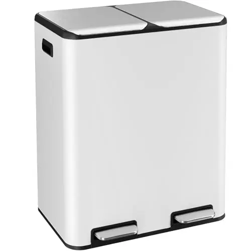 Dual Trash Can, Stainless Steel Kitchen Garbage Bin, Recycle Dustbin with Odor Control Box