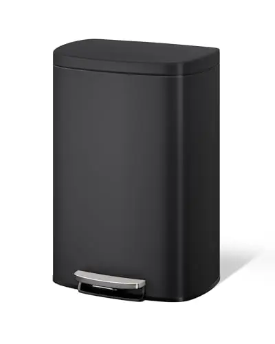 Large Rustproof Garbage Can for Kitchen, Step-on Trash Bin with Inner Bucket, Rear Handle, Soft Close Lid