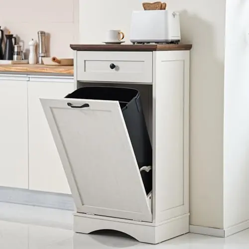13 Gallons Tilt Out Trash Cabinet Freestanding Kitchen Trash Bin Cabinet Wood