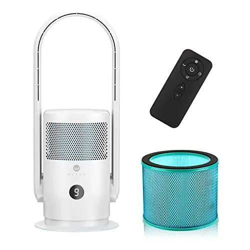 ULTTY Bladeless Tower Fan with Air Purifier, 90° Oscillating Bladeless Fan with Remote, Touch, 8H Timer, Floor Fans for Bedroom Whole Room Home Office R021, White