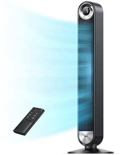DREO Tower Fan for Bedroom, Upgraded DC 9 Speeds 20dB Ultra-Quiet Floor Fan, 90ยฐ Oscillating Fans with 28ft/s Velocity, 12H Timer, Standing Fan, Bladeless Fan Powerful for Home Office Room