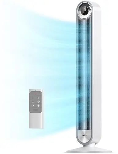 DREO Tower Fan for Bedroom, Upgrated DC 9 Speeds Ultra-Quiet Floor Fan, 90ยฐ Oscillating Fans for Indoors with 28ft/s Velocity, 12H Timer, Standing Fans, Bladeless Fan Powerful for Home Office Room