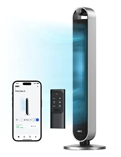 DREO Tower Fan for Bedroom, 42 Inch 120ยฐ Oscillating Fan, 20dB Quiet DC Motor, 28ft/s Velocity Bladeless Standing Fan with 12 Speeds, 4 Modes, 12H Timer Cooling Fans for Home, Living Room