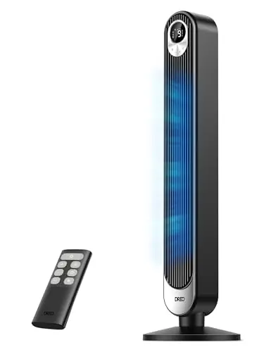 DREO Tower Fan for Bedroom, 28 ft/s, 20dB Quiet Oscillating Bladeless Fan with Remote, 9 Speeds, 4 Modes, 12H Timer, LED Display, Standing Floor Fan Powerful for Indoor Home Office Room, 42 Inch