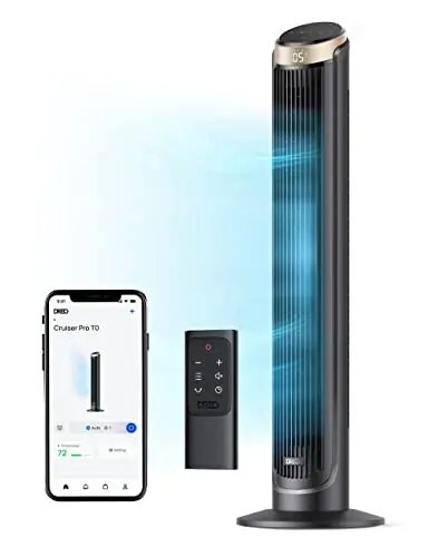 DREO 40‘‘ WiFi Tower Fan, 26ft/s High-Speed Cooling, Quiet Floor Fan with Remote, 90° Oscillating Fan, 4 Modes, 12H Timer, Touch Control, Standing Cooling Fan for Bedroom, Home, Office Room, Gold