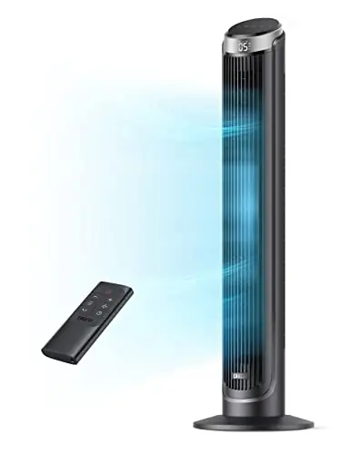 DREO Tower Fan for Bedroom, 90ยฐ Oscillating Fans that Blow Cold Air, 5 Speeds, 4 Modes with 26ft/s Velocity, 12H & 28dB Quiet Timer, Remote, Touch, 40" Standing Floor Fan for Home Office, Black