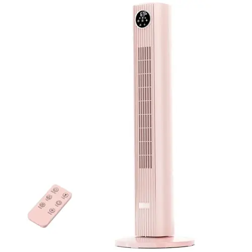 Antarctic Star Tower Fan Portable Floor Fans 85°Oscillating Fan Quiet Cooling 12H Timer Remote Control Standing Bladeless Electric 3 Wind Speeds 4 Modes Bedroom Office,36 inch, Pink