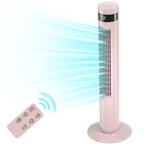 Antarctic Star Tower Fan Portable Floor Fans 85°Oscillating Fan 36‘‘ Quiet Cooling 12H Timer Remote Control Standing Bladeless Electric 3 Speeds Wind 3 Modes Bedroom Office(36 inch, Pink)