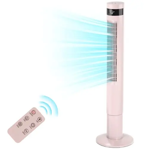 Antarctic Star Tower Fan Portable Floor Fans 85°Oscillating Fan 43‘‘ Quiet Cooling 12H Timer Remote Control Standing Bladeless Electric 3 Speeds Wind 3 Modes Bedroom Office(43 inch, Pink)