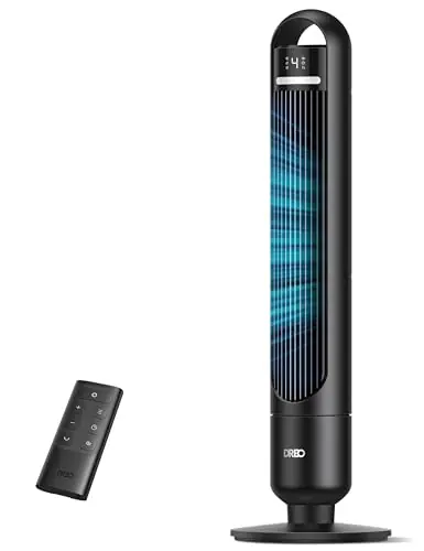 Dreo Tower Fan for Bedroom, 90ยฐ Oscillating Standing Fans for Room with 4 Speeds, 3 Modes, 28dB Quiet for Sleep, 25ft/s Velocity, 8H Timer, Remote, Living Room, Office, Home, Black