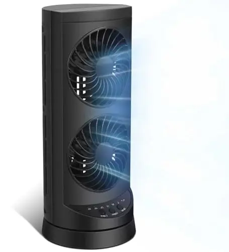 Personal Tower Fan for Bedroom, Portable Desk Table Fan,3 Speeds Cooling Standing Fan with 12H Timer, 60° & 110° Oscillating Floor Tower Fans That Blows Cold Air for Bedroom Office,Dark Black