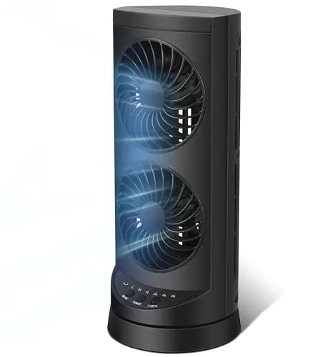Personal Tower Cooling Fans that Blow Cold Air, Standing Small Desk Fan with 3 Speeds & Timer, 60° & 110° Oscillating Table Fan, Quiet and Safe Electric Floor Fan for Bedroom, Bedside, Home, Office