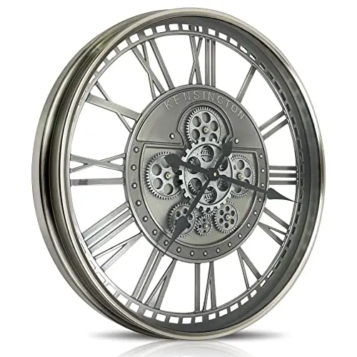 DORBOKER Real Moving Gears Wall Clock Large Modern Metal Clocks for Living Room Decor, Industrial Steampunk Unique Vintage Rustic Decorative Clock for Home Farmhouse Office, 27.6 Inch,Gunmetal Roman