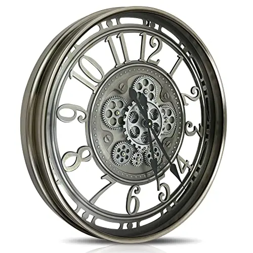 DORBOKER Real Moving Gears Wall Clock Large Modern Metal Clocks for Living Room Decor, Industrial Steampunk Unique Vintage Rustic Decorative Clock for Home Farmhouse Office, 21 Inch,Gunmetal Arabic