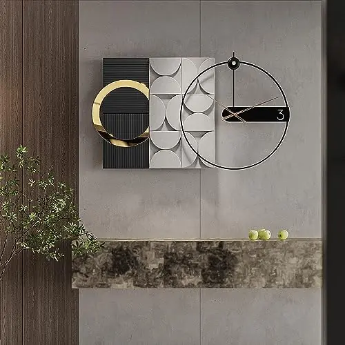 PSYCHE GOD Large Decorative Wall Clock Silent Non-Ticking Modern Metal Wall Clock for Living Room Office Bedroom Kitchen Home Decor, 30" X 18", Black