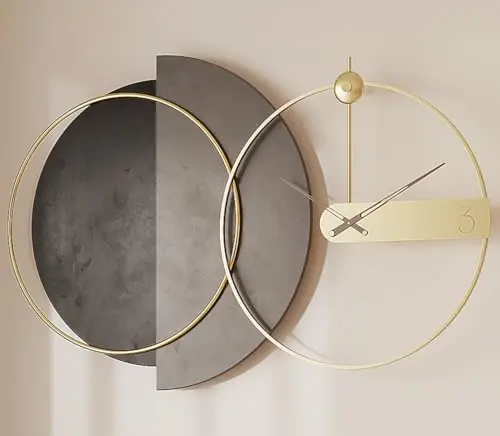 PSYCHE GOD Large Gold Mid Century Modern Wall Clock 43"x27.5", Silent Non-Ticking Round Metal Decorative Clock for Living Room Bedroom