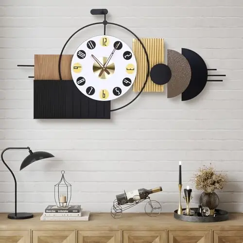 Anmotpe Luxury Modern Wall Clocks-Large Geometric Dial Wall Clock Battery Operated,Wood Metal Frame Big Clock Silent Non Ticking for Living Room, Bedroom,Kitchen,Office -42X21.6 Inch