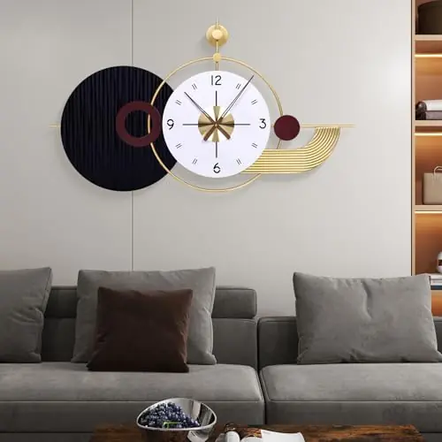 Anmotpe 37.8×21 Inch Light Luxury Retro Wall Clock - Battery Operated Modern Wall Clock with Large Geometric Design for Living Room, Bedroom, Home Decor