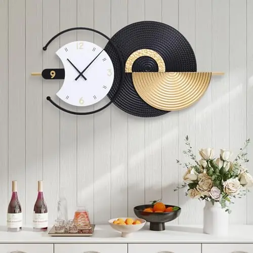 Anmotpe Large Wall Clock Geometric Oversize Modern Clocks Battery Operated Gold Iron Silent Non-Ticking Big Clocks for Living Room, Kitchen, Dining Room, Bedroom