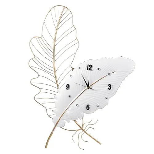 Anmotpe 30 inch Metal Feather Large Modern Wall Clock, Silent Non-Ticking Decorative Clocks for Living Room, Bedroom, Dining Room