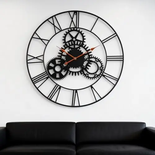AMAATE Steampunk Wall Clock 36 Inch, Industrial Metal Gears with Roman Numerals, Retro Distressed Finish Mechanical Art for Bar, Living Room, Cafe Decor