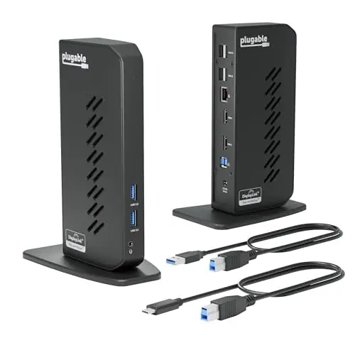 Plugable USB 3.0 and USB-C Universal Laptop Docking Station with 2 HDMI Ports for Windows, Mac (Driver Required