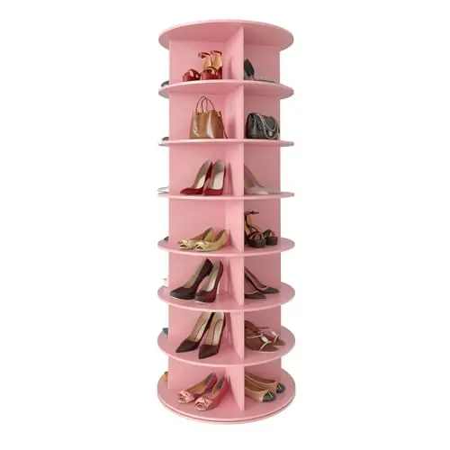SpaceAid 7 Tier Rotating Shoe Rack Tower, Spinning Shoe Display Lazy Susan, Revolving 360 Shoe Rack Storage Round Carousel, Vertical Handbag Rotate Shoes Closet Organization (7-Tier Pink)