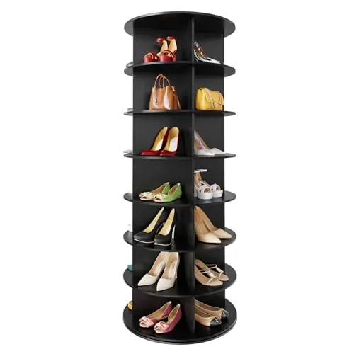 SpaceAid 7 Tier Rotating Shoe Rack Tower, Spinning Shoe Display Lazy Susan, Revolving 360 Shoe Rack Storage Round Carousel, Vertical Handbag Rotate Shoes Closet Organization (7-Tier Black)