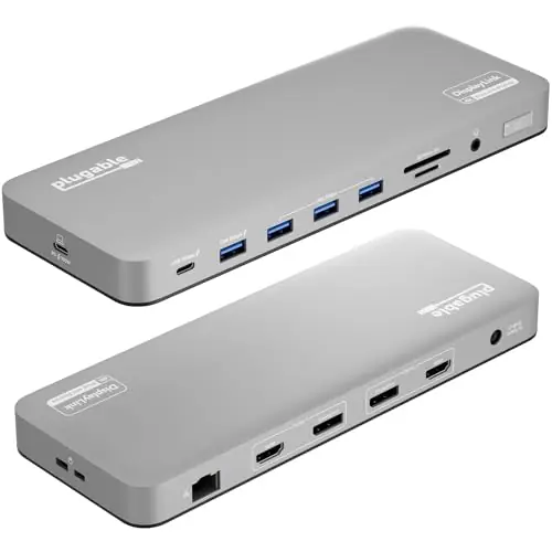 Plugable USB C Laptop Docking Station, Dual Monitor 4K 60Hz for Apple Mac M1/M2/M3/M4/M5/Neo, 2X HDMI or DisplayPort for MacBook
