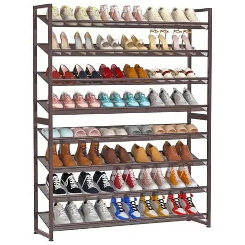 NEYCIL Large Shoe Rack 8 Tier Shoe Organizer, Heavy Duty Metal 4-Tier Stackable Shoe Storage Vertical Shoe Rack for Closet Front Door Entrance, Up to 50 Pairs, 44.8" W x 11.4" D x 56.7" H, Bronze