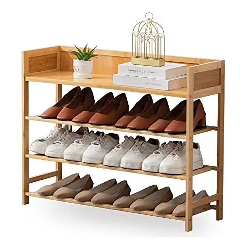 SOBIBO Bamboo Shoe Rack Organizer, 4 Tier Shoe Shelf Storage Organizer, for Entryway, Hallway, and Closet (Nature-31.5)