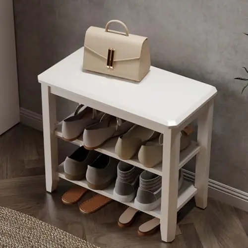 AQIMUELE Wood Shoe Rack Bench for Entryway, 2 Tier Shoe Rack for Front Door Entrance, Shoe Bench with Shoe Storage for Entryway, Bedroom, 23.6"