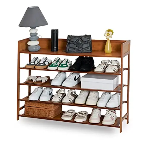 Suwoic Bamboo Shoe Rack Organizer, 5 Tier Shoe shelf Storage Organizer, For Entryway, Hallway, and Closet (Brown-39.4")
