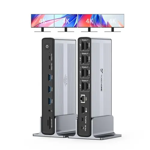 DisplayLink Docking Station 4 Monitors, 20-in-1 Quad 4K@60Hz HDMI Display with 150W Power Supply for Thunderbolt 5/4/3, USB-C Windows