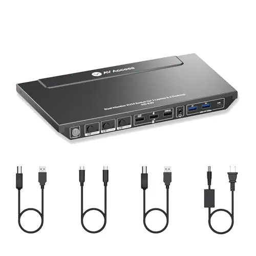 Docking Station KVM Switch 1 Laptop & 2 Desktop PCs, Dual 4K@60Hz Monitors, EDID Emulation, 100W USB-C Charging